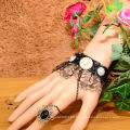 Facotry encantos accesories de tela al por mayor FC-08 flores blancas Black dimamond amistad pulseras